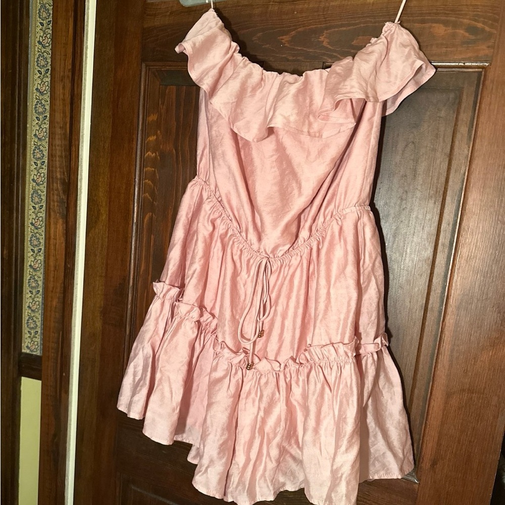 Vici Strapless Blush Ruffle Dress